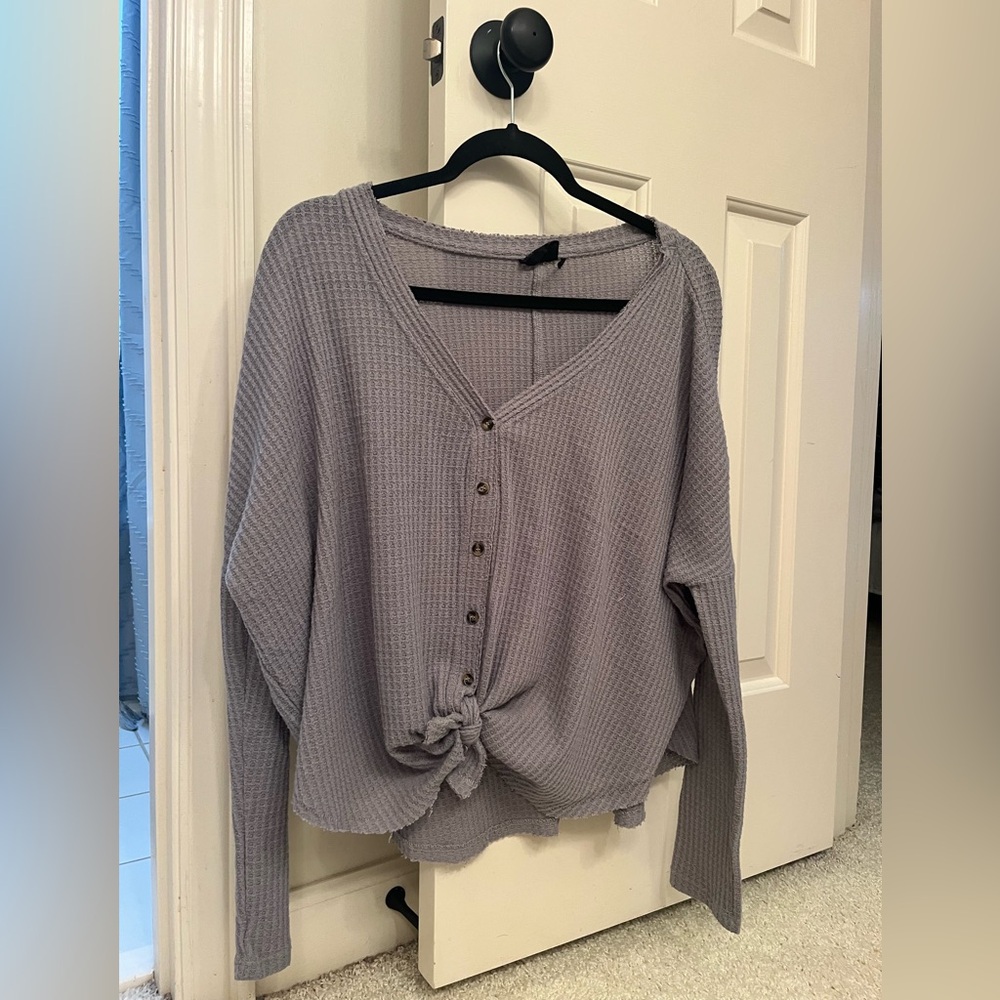 Urban Outfitters Gray Waffle Knit button down Top